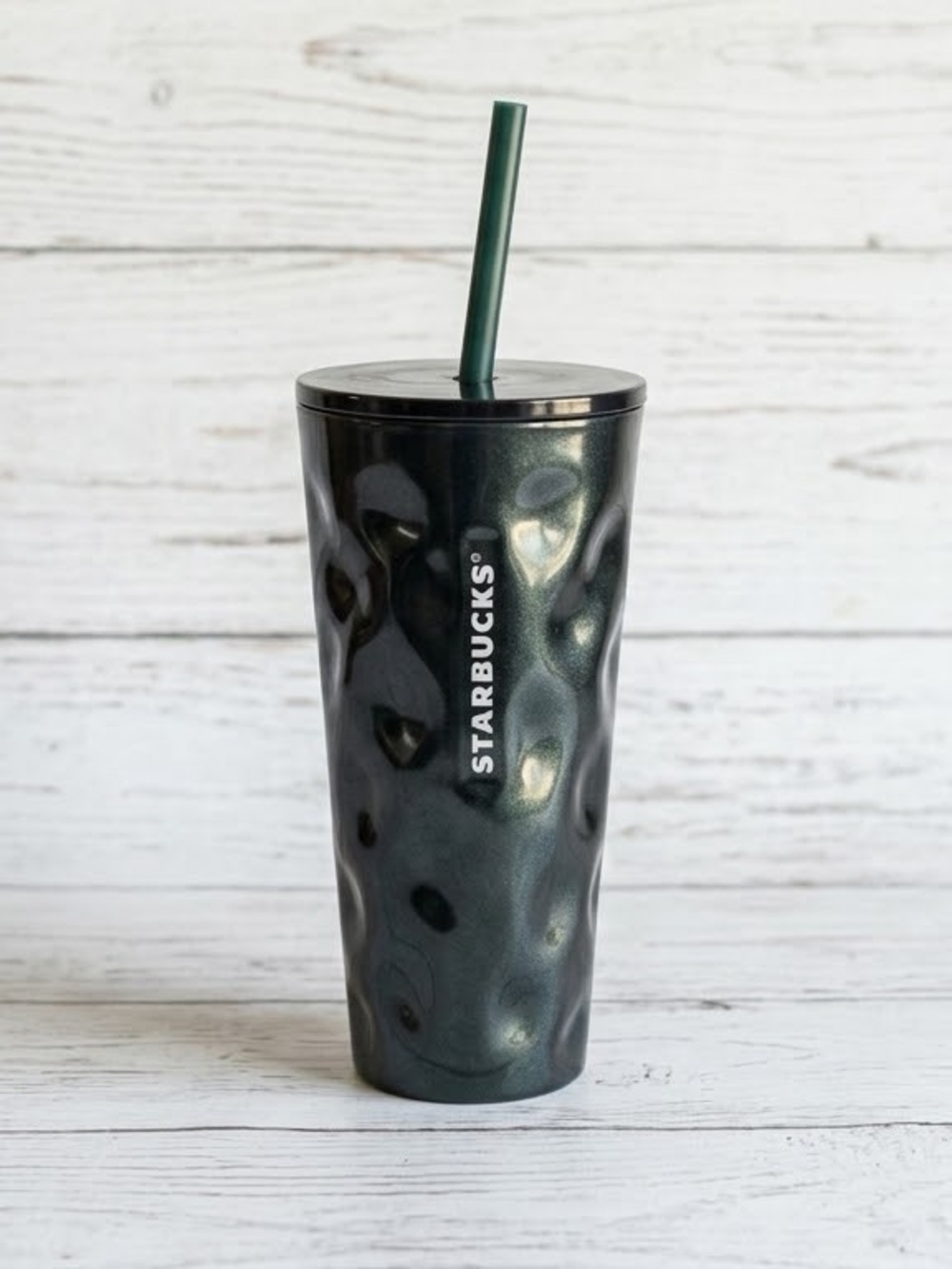 Starbucks Fall ‘21 Dark Emerald Green Mottled Ripple Glass Cold Cup Tumbler 18oz